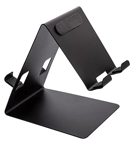 TRANZO Dual Side Cell Phone Mini Mobile Stand Desktop Mount Metal Mobile Stand Tablet Stand Phone Holder Supports All Smartphones & Tablets with Portable Metal Tablets (Up to 10.1 inch)-Black