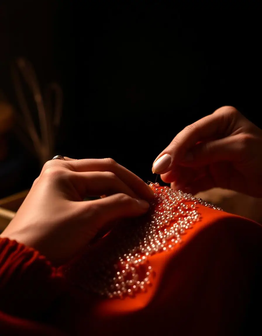 Hand beadwork in progress