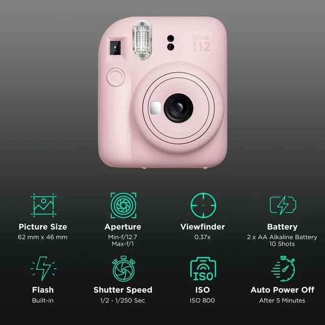 FUJIFILM Instax Mini 12 Instant Camera with 10 Instant Films (Blossom Pink)
